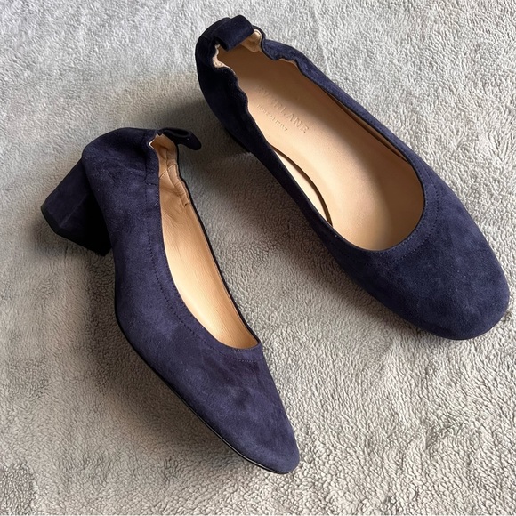 Everlane The Italian Leather Day Heel Ballet Pump Navy Blue Suede 7.5 - Picture 1 of 14